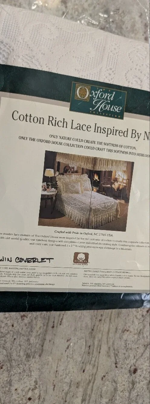 Oxford House Somerset Rose Lace Bedspread Coverlet White Lined Fringe Twin NWOT